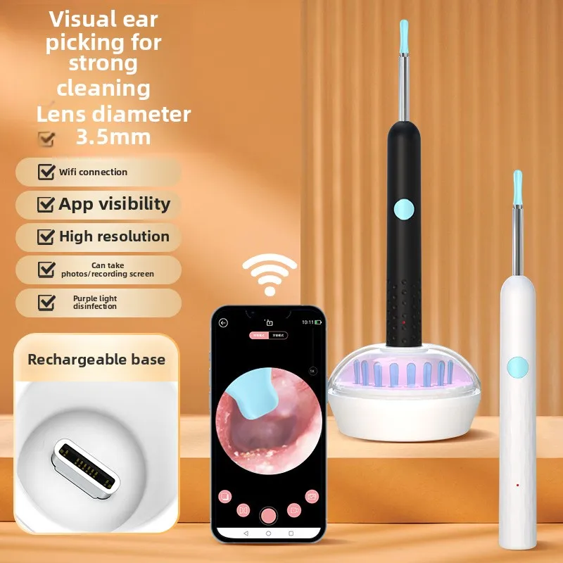 

Visual Ear Spoon, Wireless Visual Silicone Ear Spoon Safe Endoscope Earpick with 3 Camera Otoscope Ear Cleaner For Kids Adults