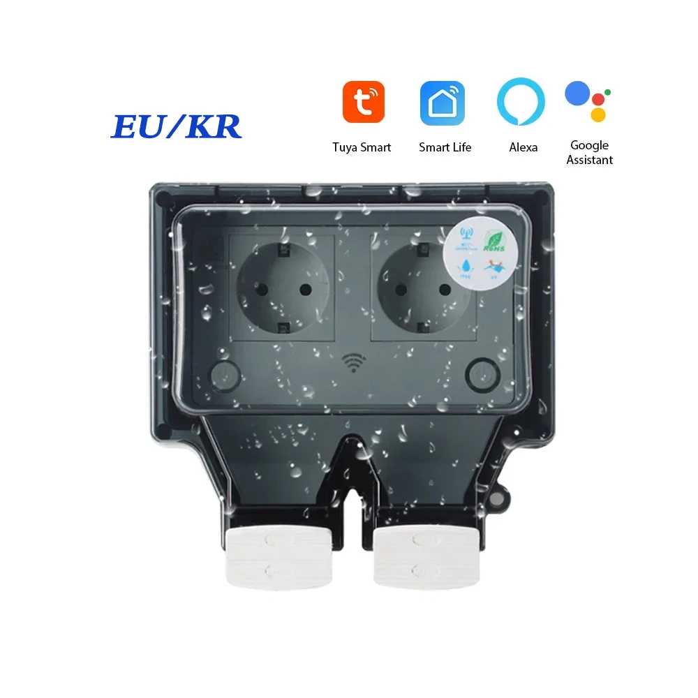 Tuya Waterdichte Elektrische Stopcontact EU FR KR IL IP66 Outdoor Socket Met Timer Wifi Smart Life Stopcontacten 220V Dual Master