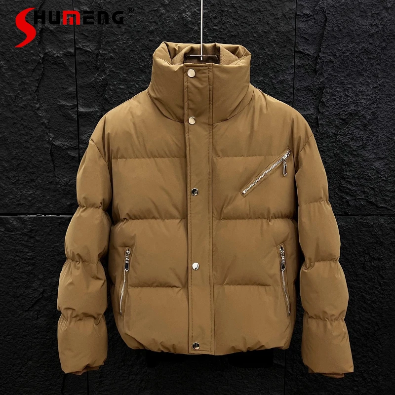 

Men's 2025 Winter New High-End Splicing Faux Two-Piece Parkas Thickened Warm Parkas Long Sleeve Solid Color Multi Zipper Coats