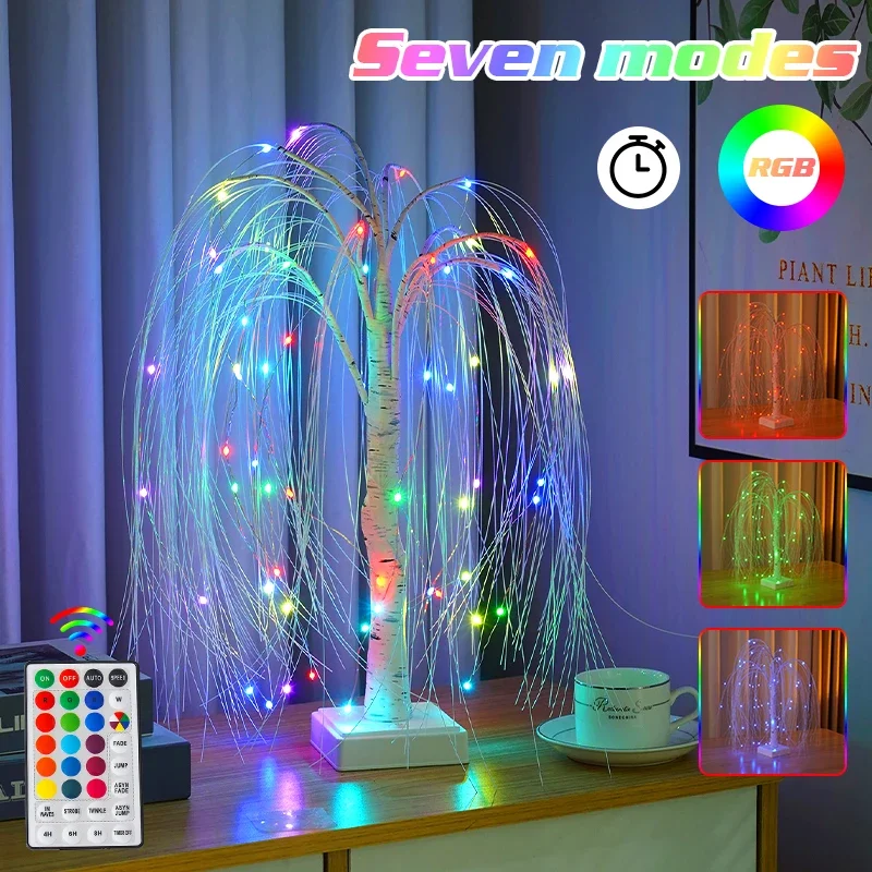 

RGB LED Willow Night Light Colorful Tree Table Lamp with Remote Home Bedroom Wedding Christmas Decor Xmas Night Light Girl Gift