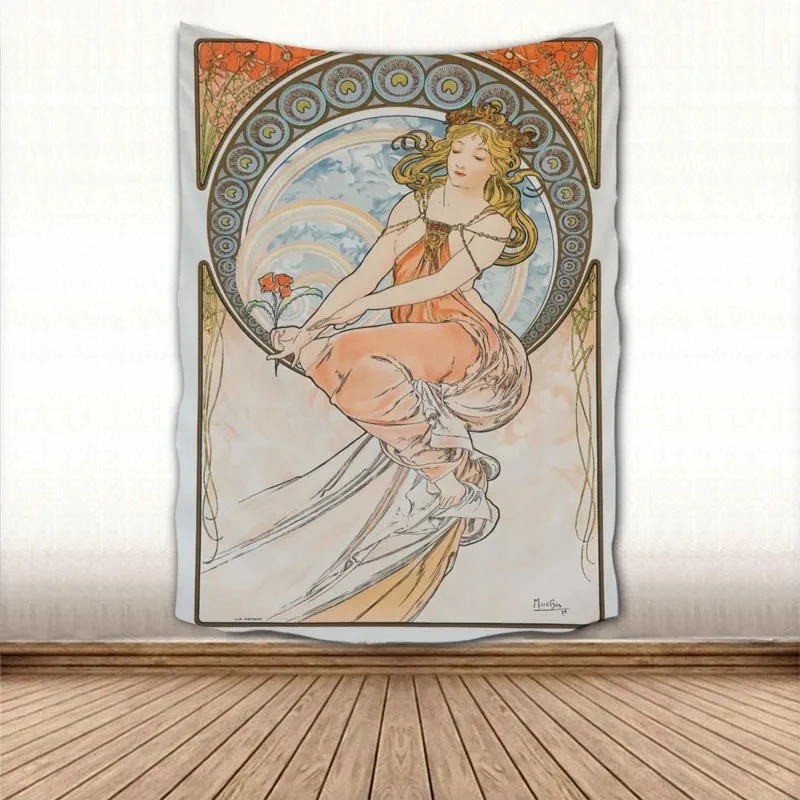 Tarot Bohemian Decor Fine Alphonse Mucha Art Tapestry Aesthetic Room Home Decor Tapestry Wall Hanging Wall Cloth