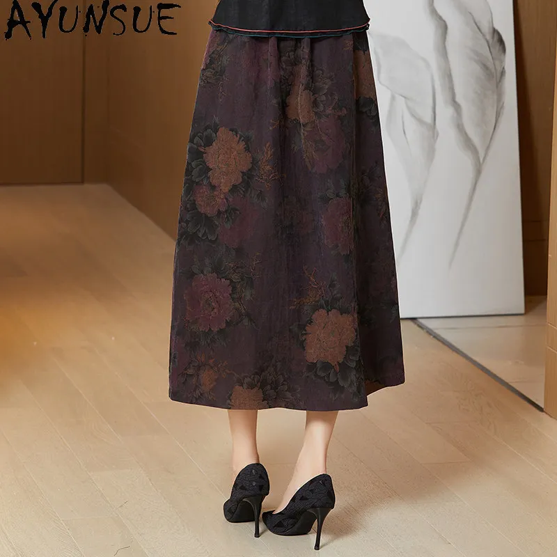 AYUNSUE 100% Real Mulberry Silk Long Skirts for Women High-end Xiangyunsha Women Skirt Versatile Summer Clothing 2026 Ropa Mujer