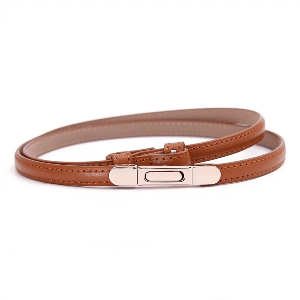 Luxury Ladies Slim Waist Belt Retro Spring Buckle Design Leather Belt Adjustable Length Skinny Belt
