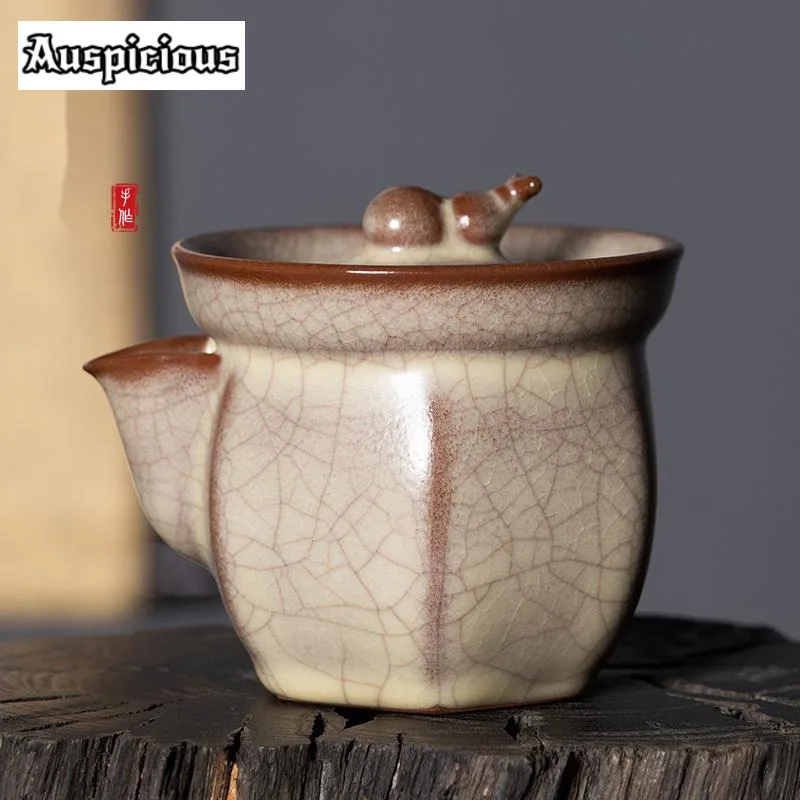 240ml Longquan Celadon Hand Grasping Teapot Inheritance Ge Kiln Porcelain Pot High Grade Brewing Tea Kettle Kung Fu Teaset Gifts