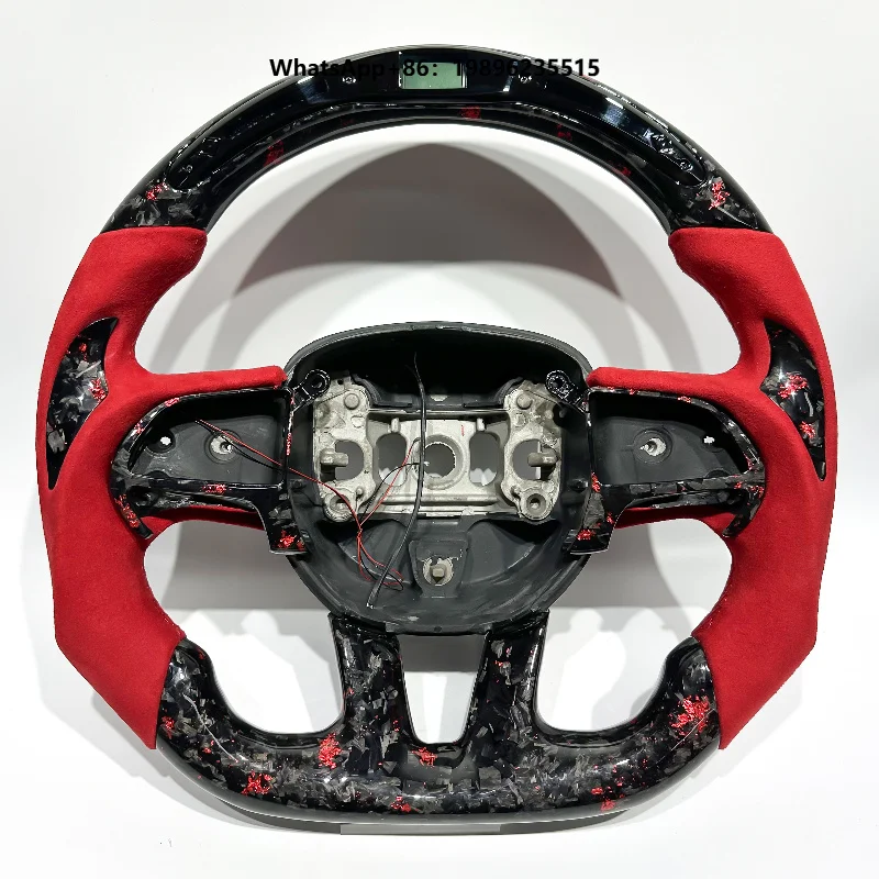 red Forged Carbon Fiber  with LED Sport D-shaped Steering Wheel SuitableCharger RT