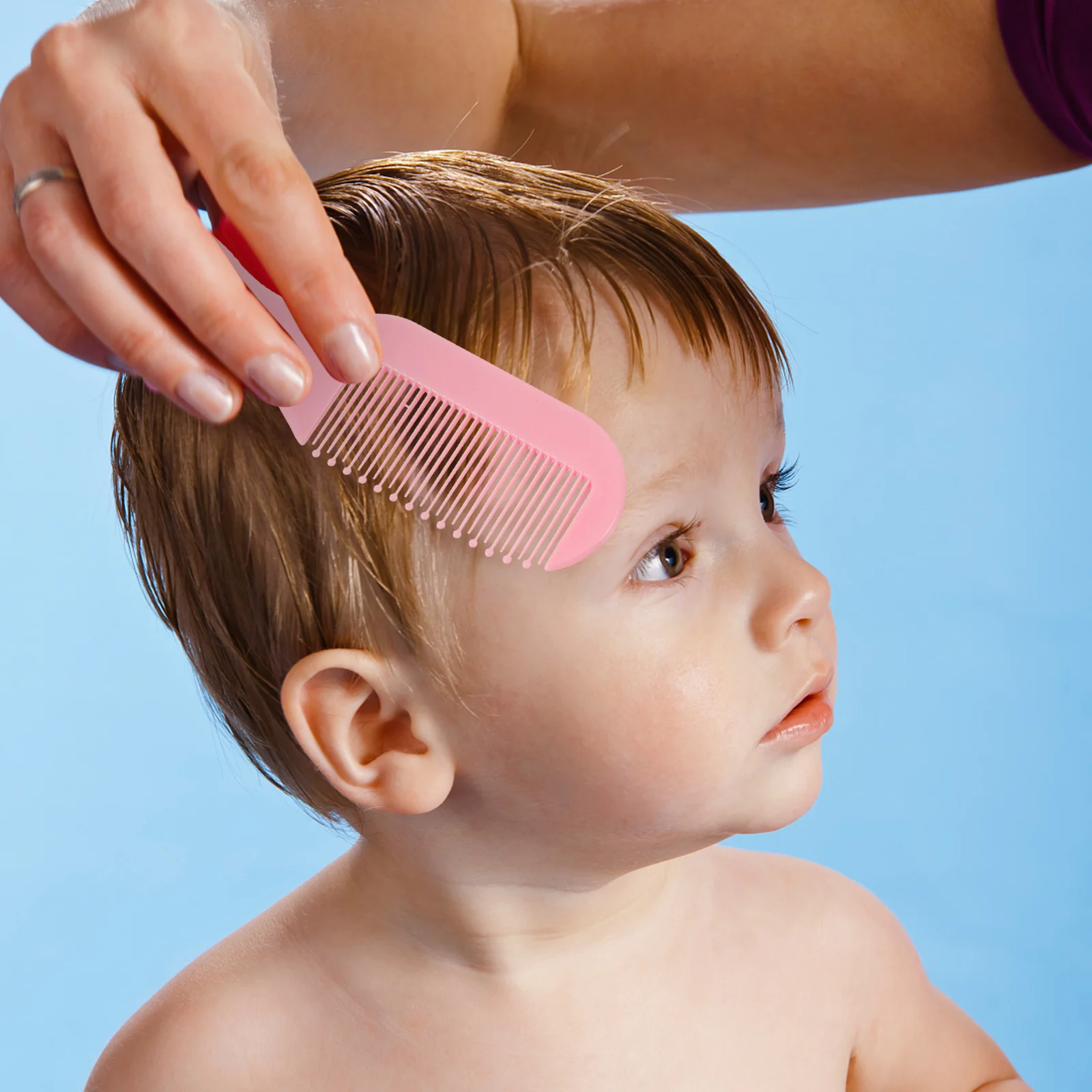 1 Set sikat dan sisir bayi baru lahir, Set sisir sikat rambut pijat bayi (merah muda) sisir pijat bayi sisir bayi