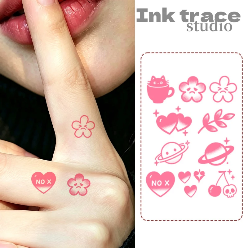 Kawaii Mini Pattern Color Changing Temporary Tattoo Heat Sensitive Black to Pink Waterproof Flower Heart Planet Cat Body Art for