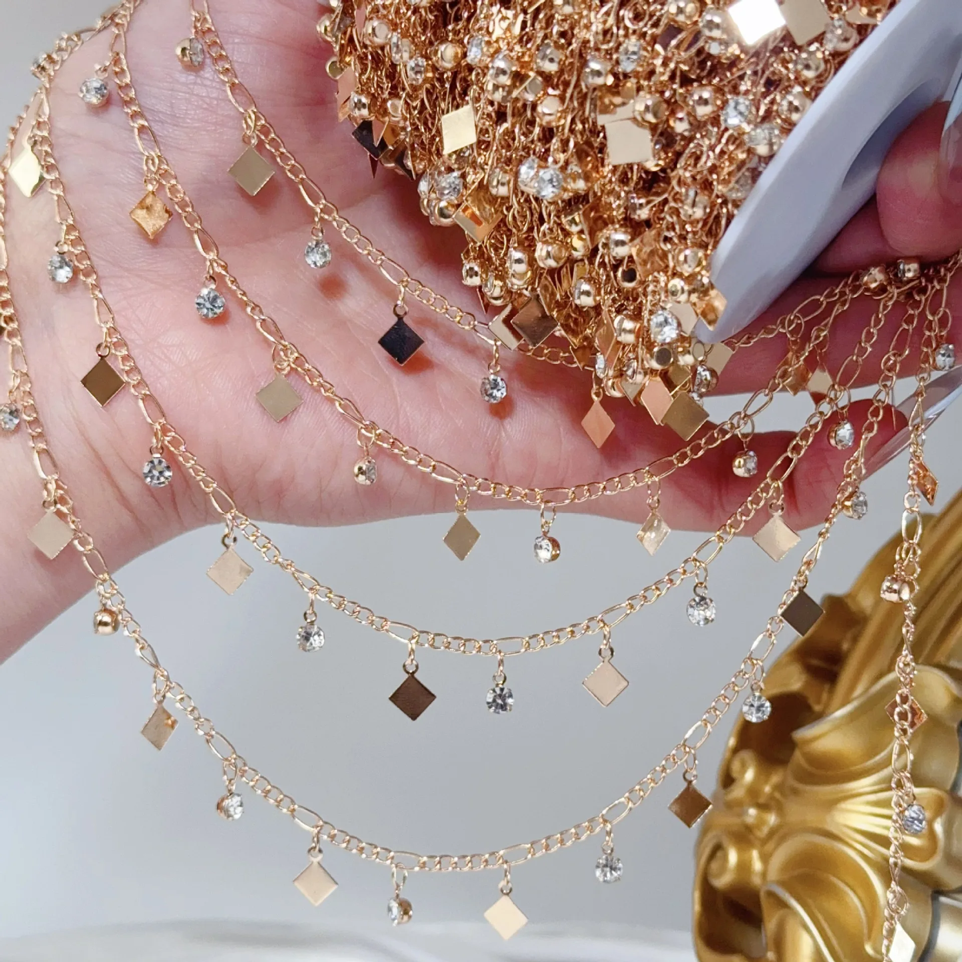 

0.5M/1M/2M Zircon Square Copper Chains Rhinestone Crystal Glass Beads Chain Handmade For Necklace DIY Jewelry Making Accessories