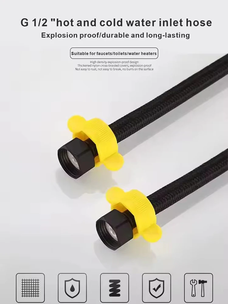 

G1/2 "40-80 см впускной шланг для воды, черный кран, нагревательная труба, соединение для унитаза, входная труба для смесителя для холодной и горячей воды, аксессуары для кухни и ванной комнаты