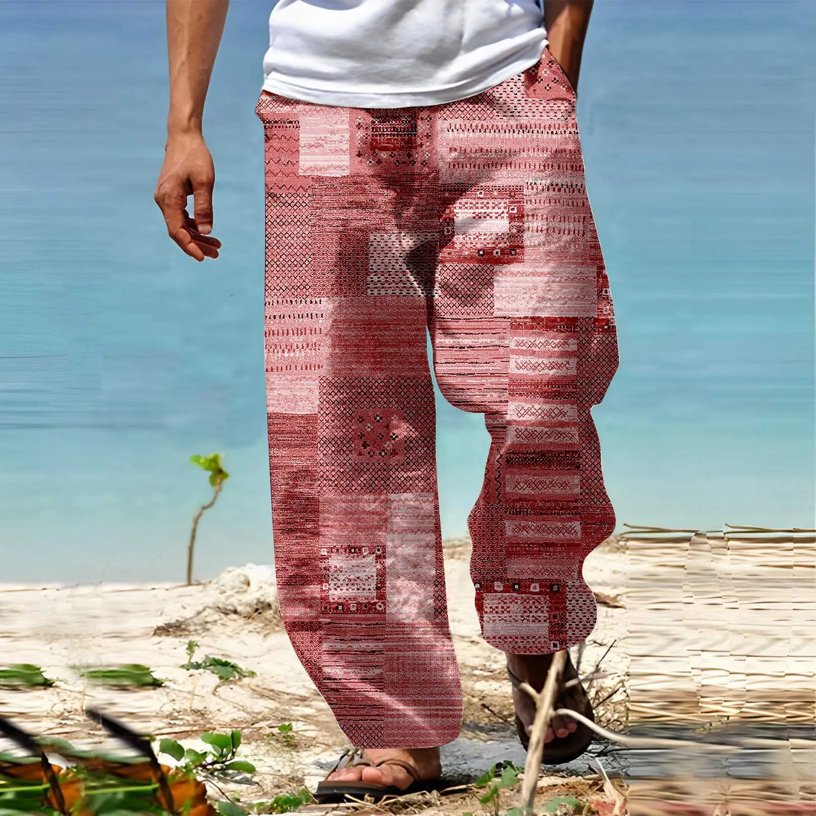 Men's Trousers Summer Pants Beach Pants Drawstring Elastic Waist 3D Print Stripe Graphic Prints Geometry Men Stretch Pants