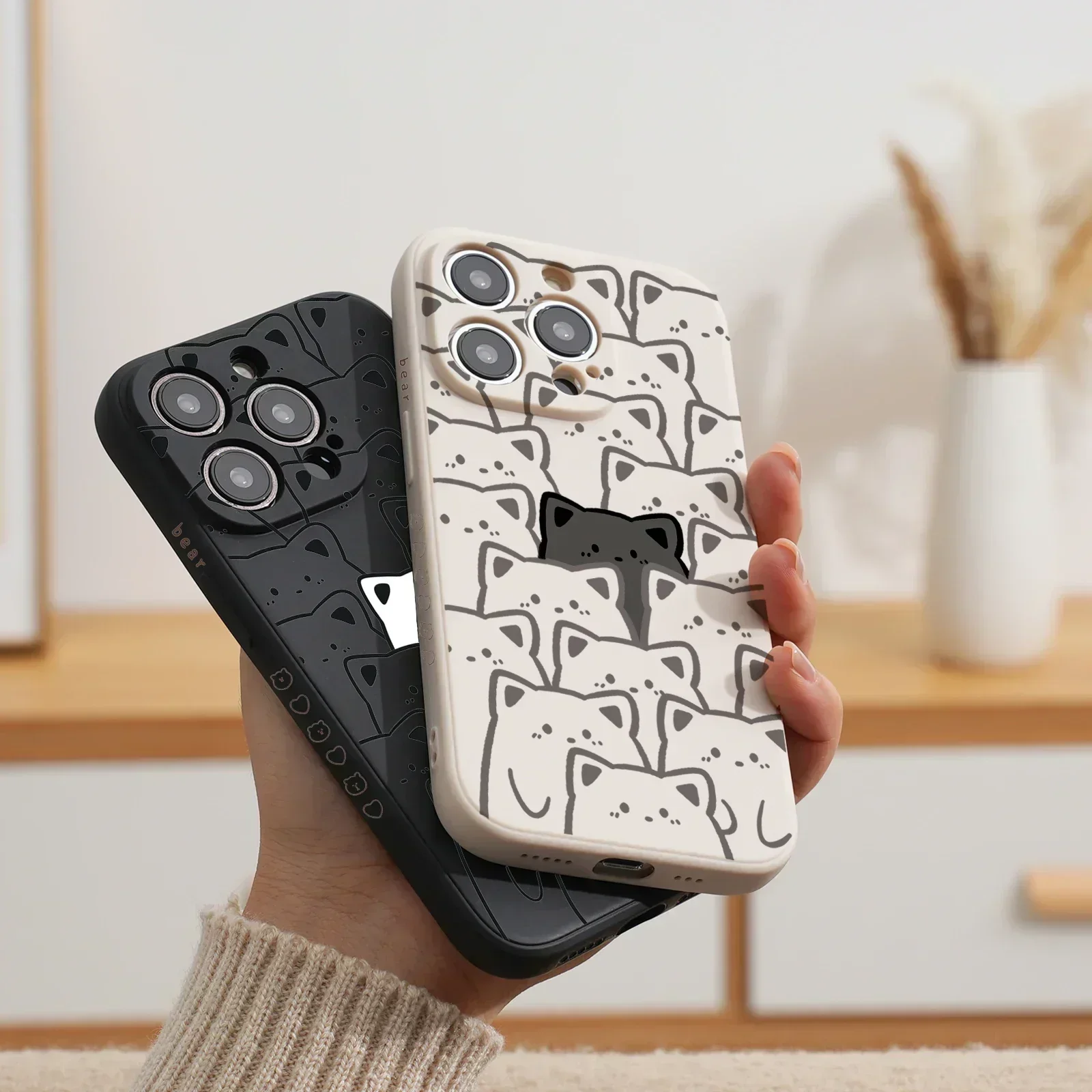 Casing silikon Beruang grafiti, pelindung tahan guncangan untuk iPhone 16 15 Pro Max 14 13 12 11 Pro Max XS X 7 8 Plus SE 2020