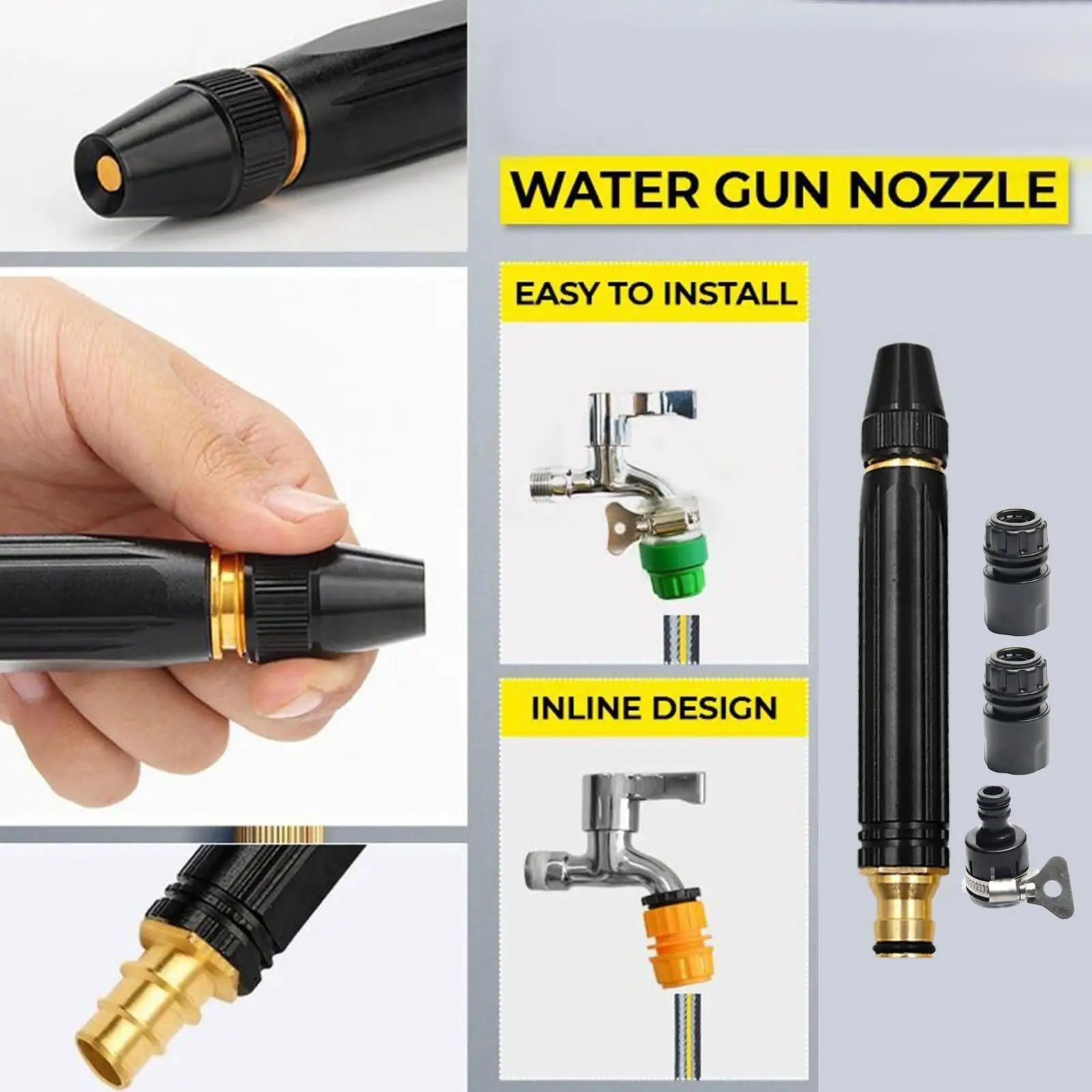 Garden Hose Nozzle 360° Rotaing Aluminum Alloy High Pressure Washer Adapter for Cleaning