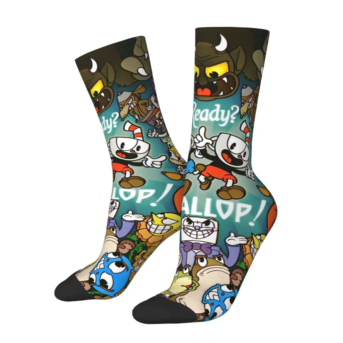 Autumn Winter Casual Unisex Cuphead And Mugman Video Game Socks Sweat Absorbing Basketball Socks