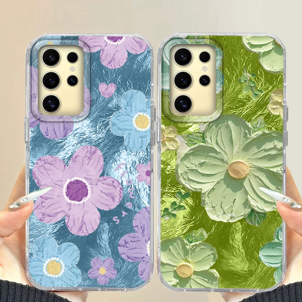 Retro Ölgemälde Luxus Blume Drucken Frauen Telefon Fall Für Samsung Galaxy S24 S22 S23 S25 S21 Plus S20 FE Ultra Shell TPU Abdeckung