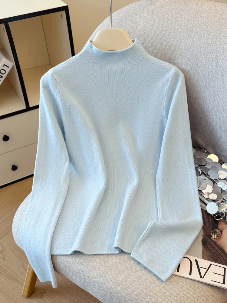 

Women Knitted Pullovers Solid Turtleneck Collar Sweater Women Fashion Stretch Tops Long Sleeve Simple Base Layer Top
