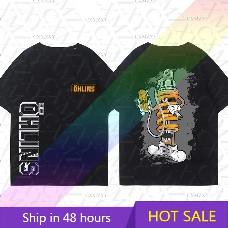 Summer Fashion Cotton OHLIN Motorcycle Shock Absorber Modified T-shirt Clothes Casual Trendy Brand Car Club Short Sleeves