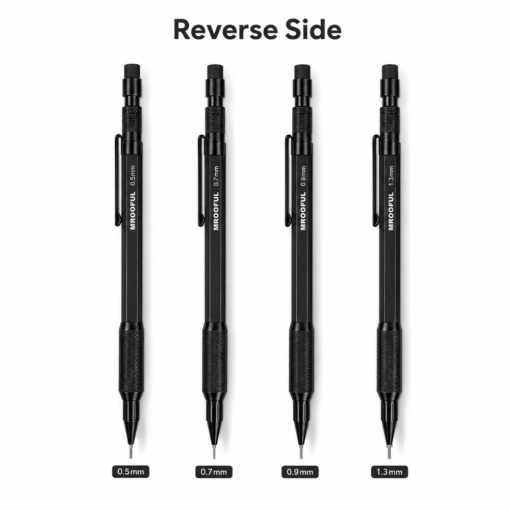 Metal Mechanical Pencil 0.5/0.7/0.9/1.3mm Low Center of Gravity Automatic Pencils with Built-in Eraser Sketching Pencil Students