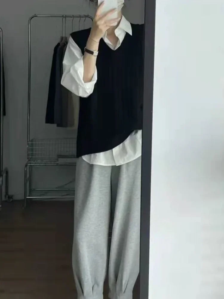 Suéter sin mangas con cuello en V para mujer, chalecos sólidos suaves y acogedores de punto Harajuku Unisex, informal, básico que combina con todo,
