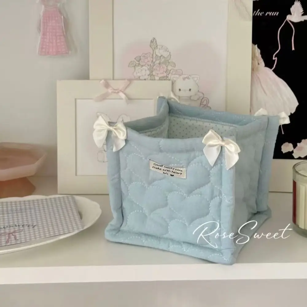 

New Square Storage Basket Cotton Rabbit Desktop Organizer Bowknot Grid Home Decoration