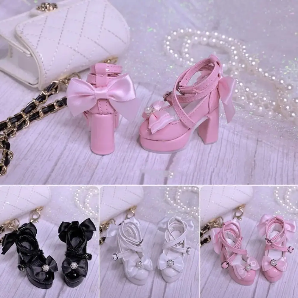 1 Pair Princess Shoes 1/3&1/4 BJD Bowknot High Heels PU Heightened 's Shoes Cute Delicate Dress Up Shoes 1/3&1/4 BJD