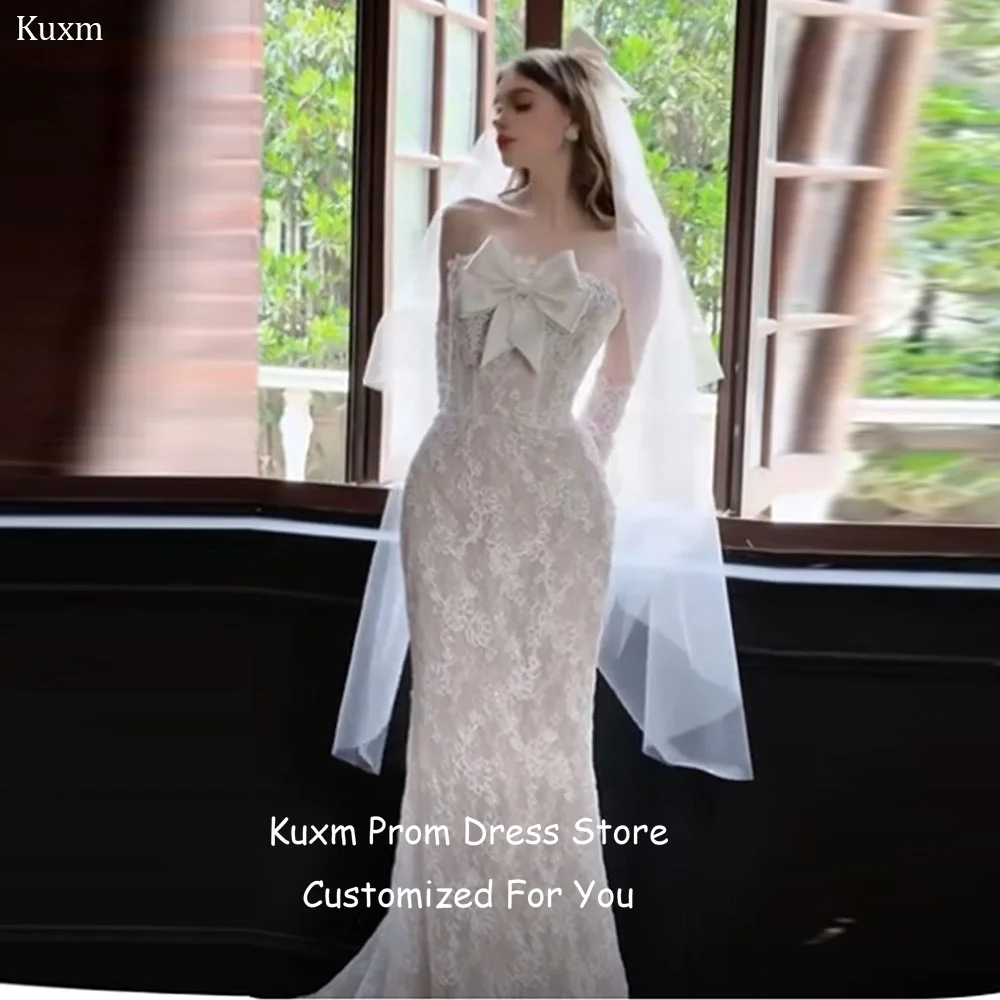 Kuxm Lace Mermaid Wedding Dresses Bride Korean Sweetheart Elegant Vestidos De Novia Sleeveless Floor Length Dress Customized