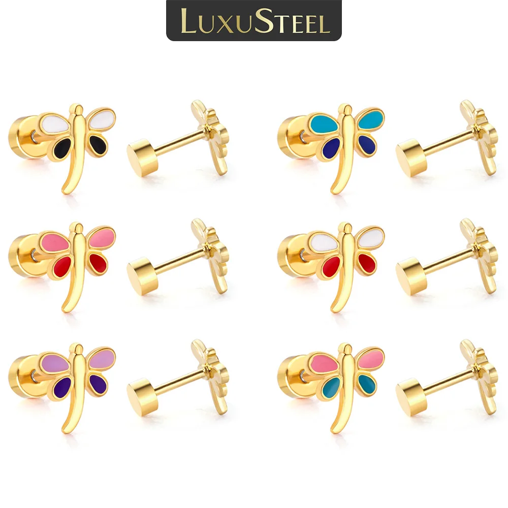 LUXUSTEEL Cute Colorful Wholesale Women’s Earrings Set 12pairs/lots Butterfly Stud Earring for Lady Jewelry Female Bijoux
