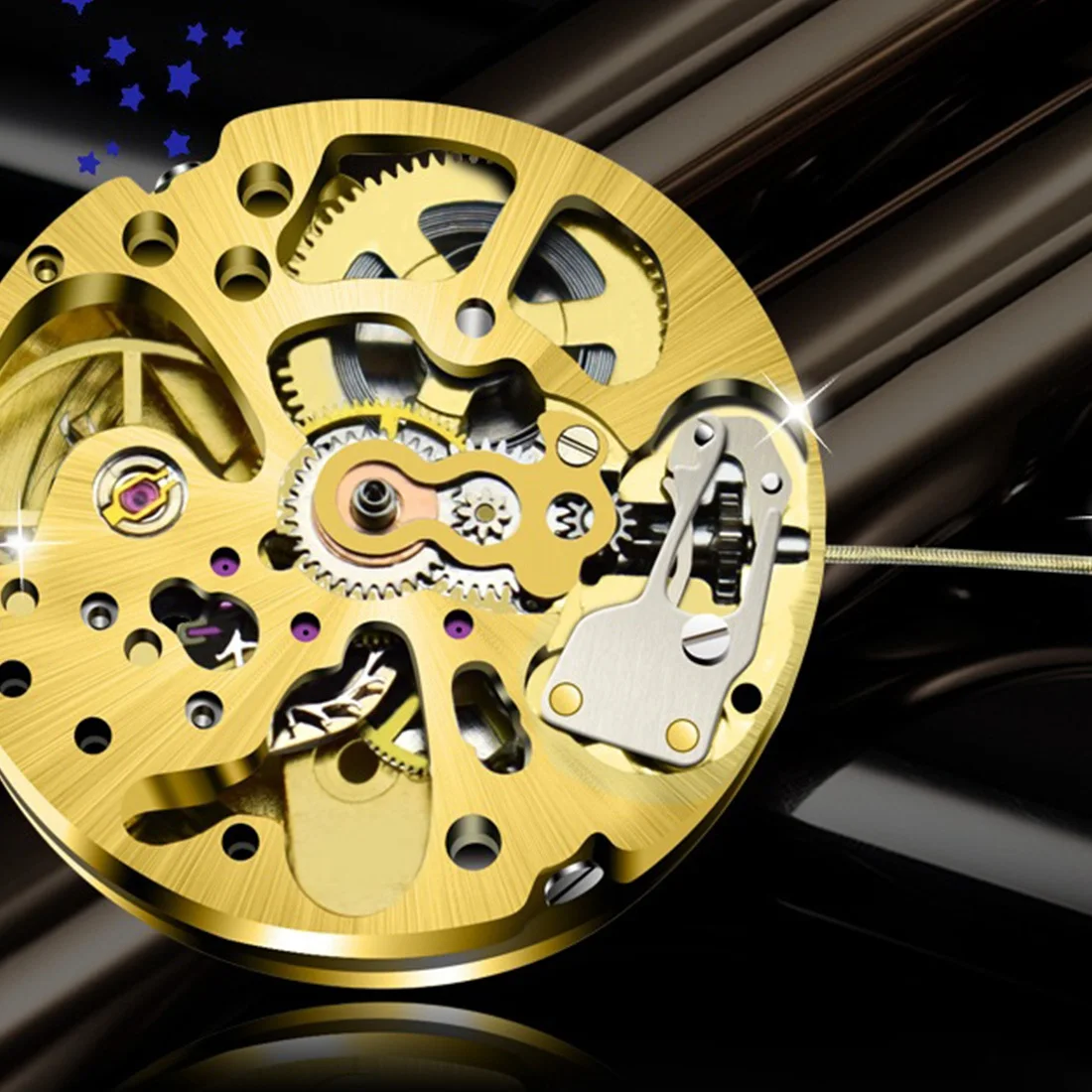 CLCUV Gold Skeleton 2004 Movement Ordinary Pendulum Adjustment Radiation Pattern Fully Automatic Watch Movement