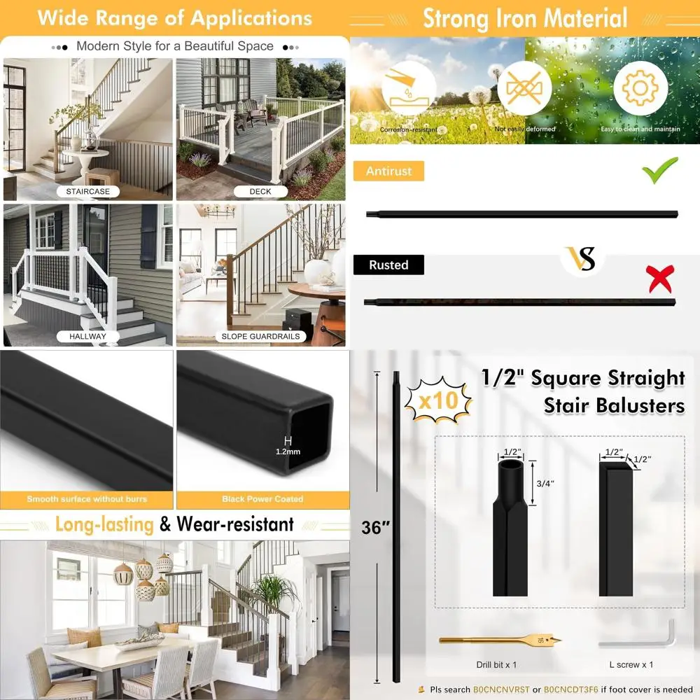 36 Hollow Single Basket Double Twist Wrought Iron Balusters for Interior Staircase, Black