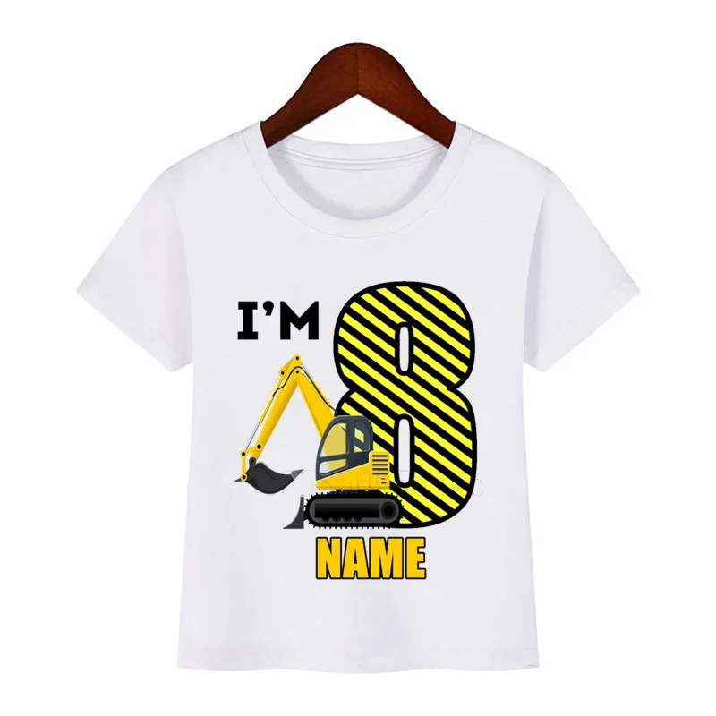 

Cartoon Excavator 1-9 Years Old Birthday Number Print T-shirt Children's Birthday Name T-shirt Gift for Boys and Girls