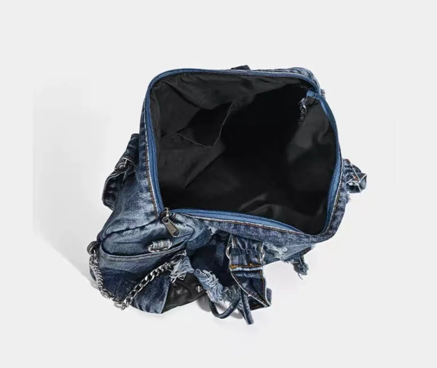 

Denim tie-dye women handbag Large capacity Jeans Tassel female Shoulder Bag Travel big totes Fashion rivet Ladies crossbody bags