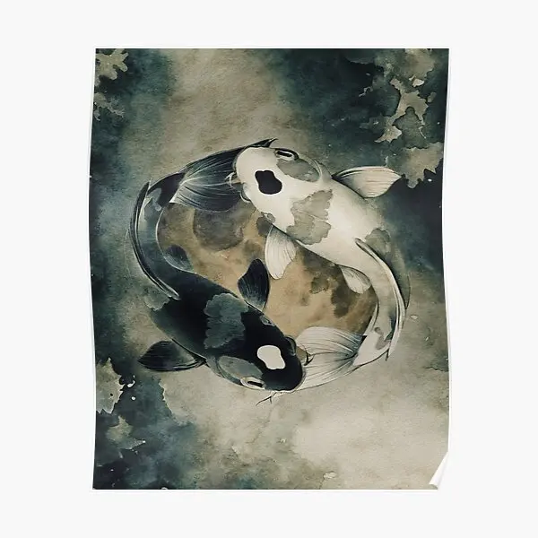 Koi Fish Pond Yin Yang  Poster Mural Modern Decoration Painting Home Picture Art Decor Wall Print Vintage Funny Room No Frame