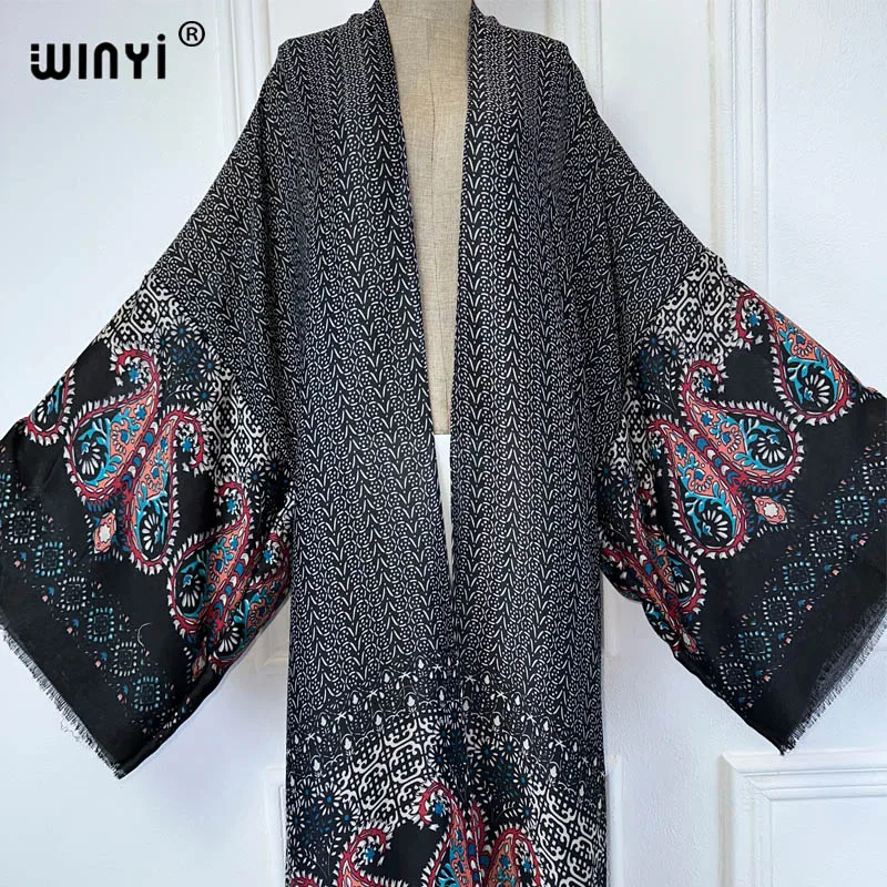 WINYI Africa fashion summer kimono maxi dress beach cover up Cardigan boho sexy coat Cashew nut print kaftan beach outfits women