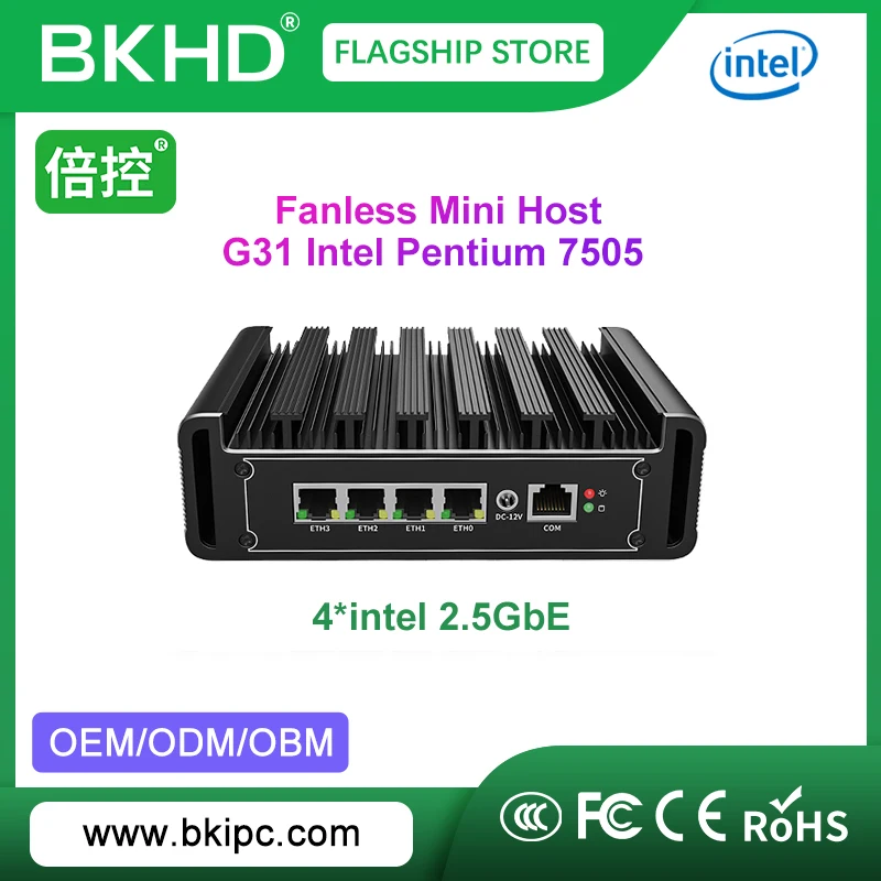 

BKHD 4x2.5G Ethernet Fanless Router Firewall Gold Pentium 7505 Supports Pfsense MikROS Home Commercial G31 1449NP