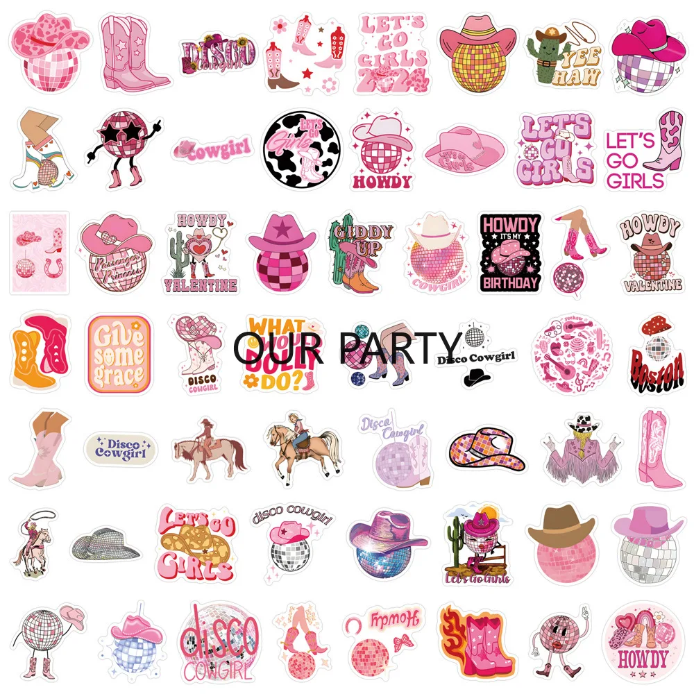 110Pcs Western Disco Cowgirl Theme Luggage Graffiti Stickers for 80s Girl Birthday Bachelorette Wedding Party Favors Decoration