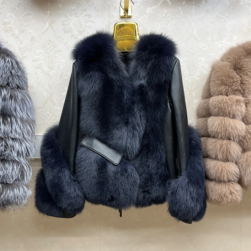 Imagem -04 - Real Fur Coat Mulheres Jaqueta de Inverno Natural Fox Fur Genuine Couro Outwear Luxo Locomotiva Grosso Quente Cabolsa Feminino 2023 Novidades