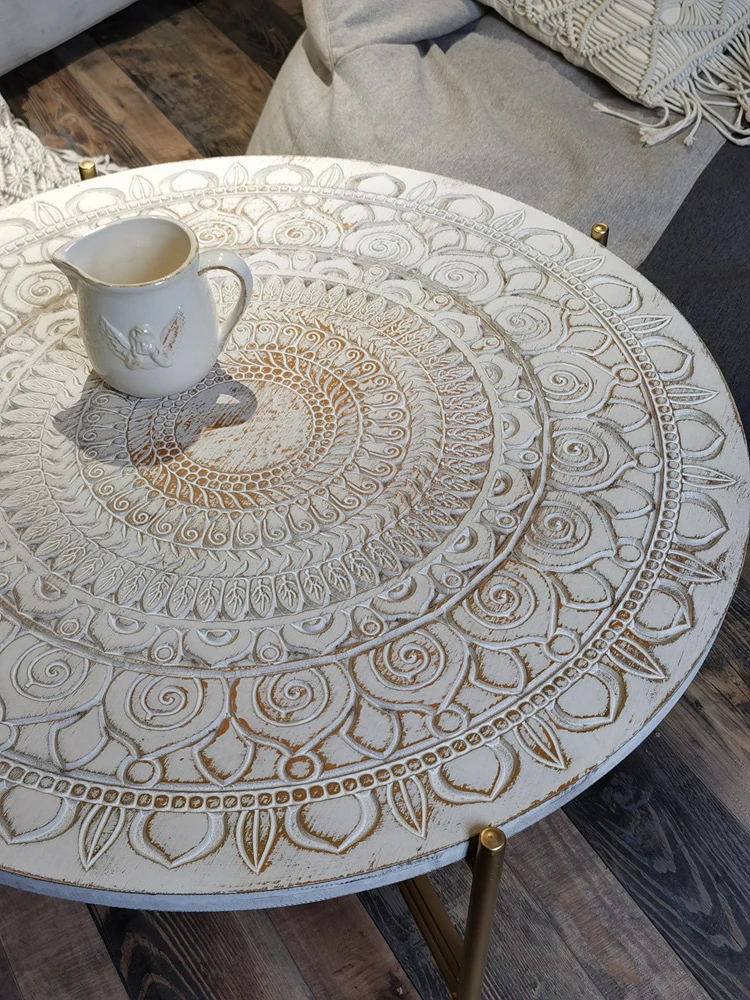 أثاث منحوت عتيق من الخشب الصلب طاولة قهوة منحوتة قديمة طاولة قهوة مزخرفة فرنسية #4