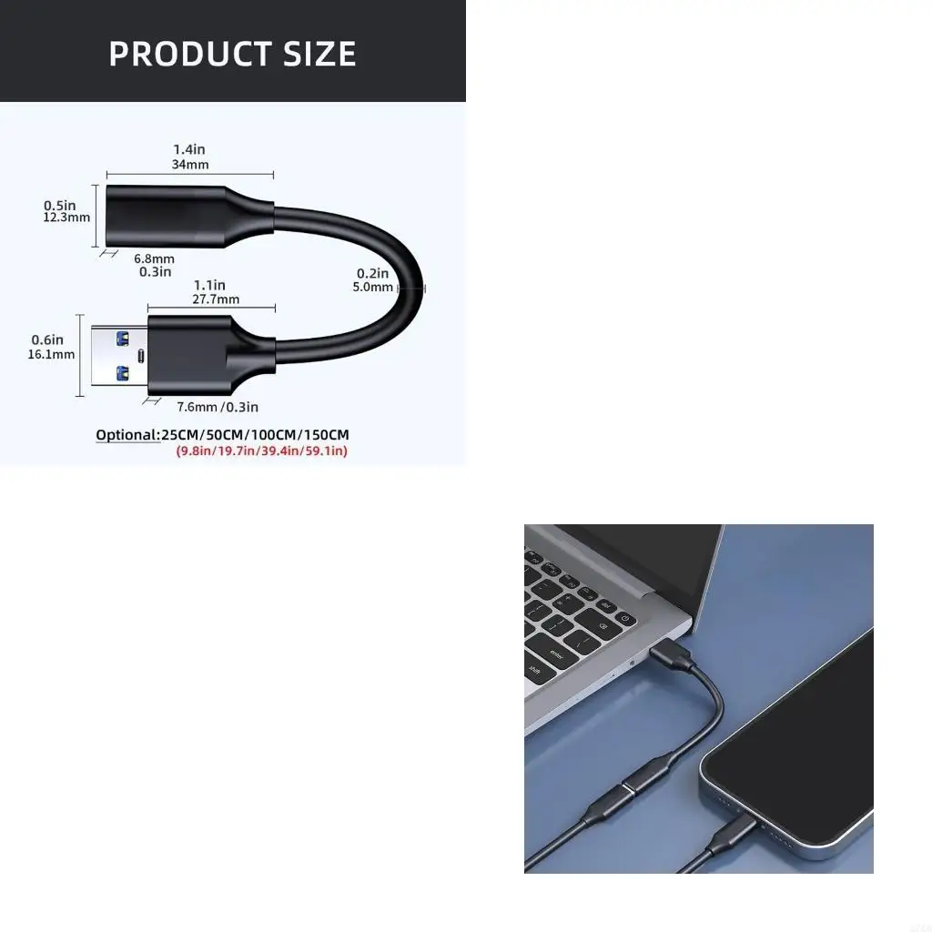 USB 3.2 Male To Type C Female Adapter Cord Deliver 10Gbps Speed For Data Transfer And Charging On Multiple Devices