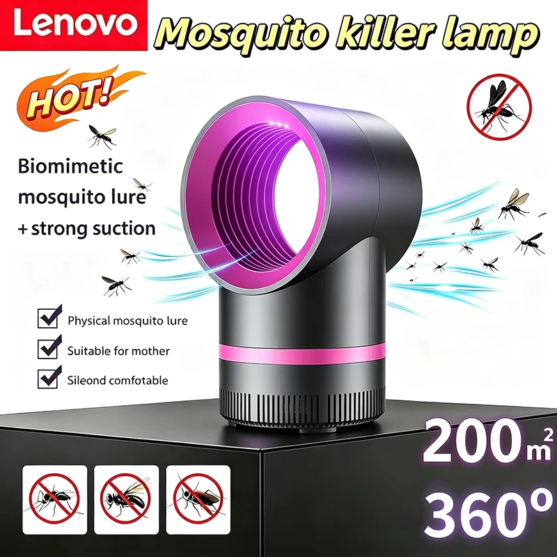 Lâmpada Mata-Mosquitos Lenovo 2 em 1, Armadilha Elétrica para Insetos, Lâmpada USB Silenciosa para Uso Doméstico