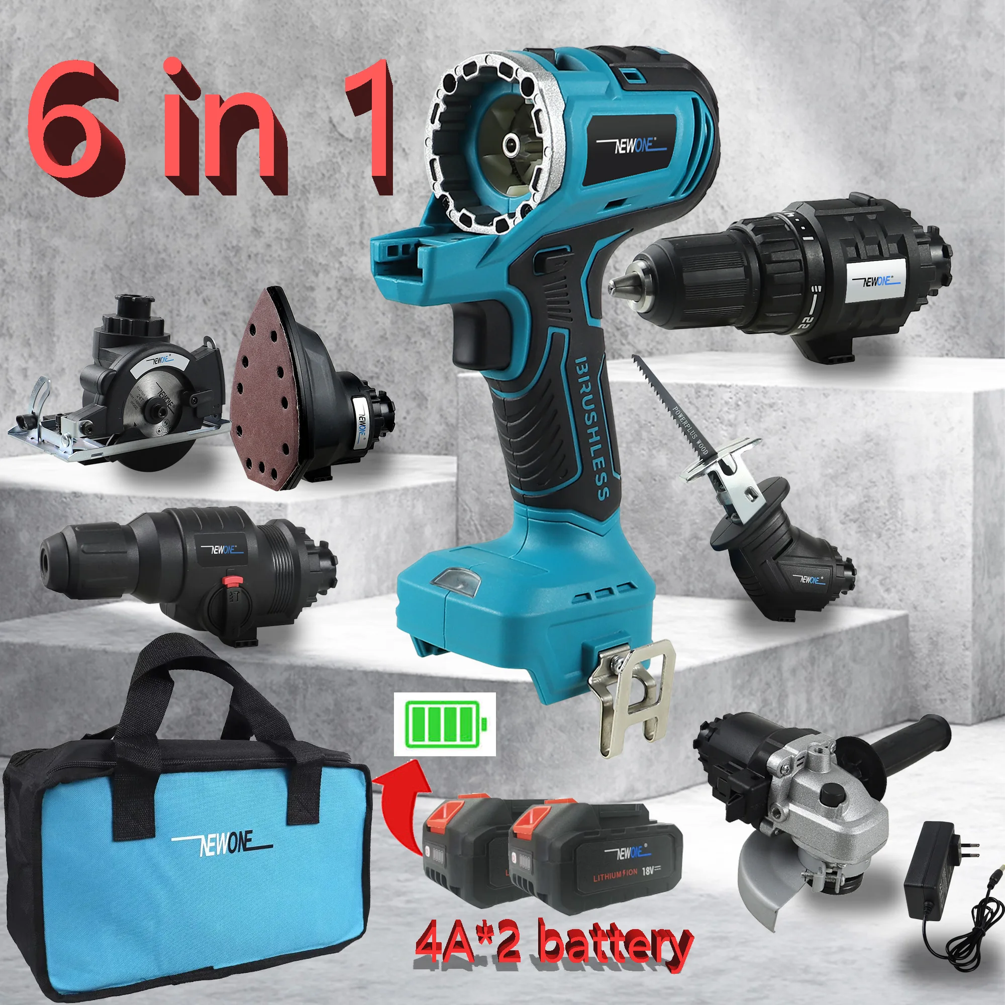 Combinazione di utensili elettrici brushless 6 in 1, può essere utilizzata per taglio, molatura, foratura, ecc.