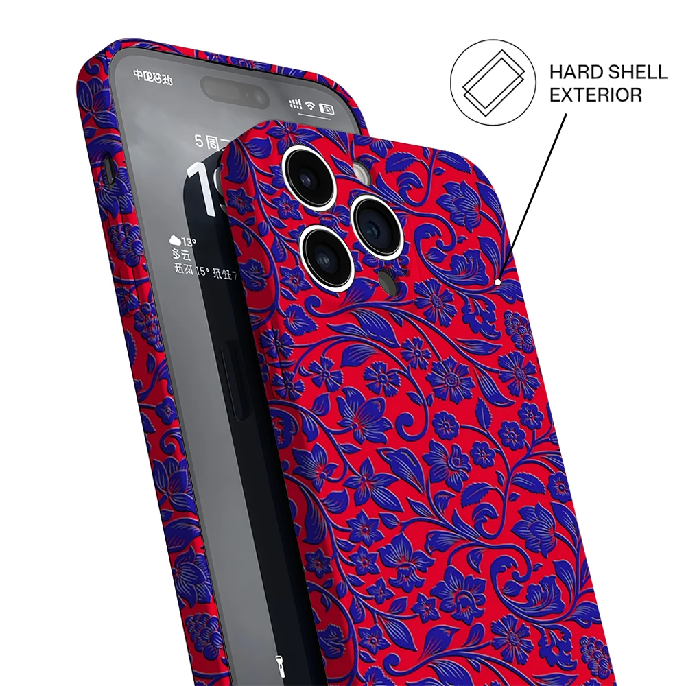 Casing HP Red & Blue Florals IPhone17 Must-Haves untuk IPhone 17 16 15 14 13 HD Hard Single Layer Tough Case