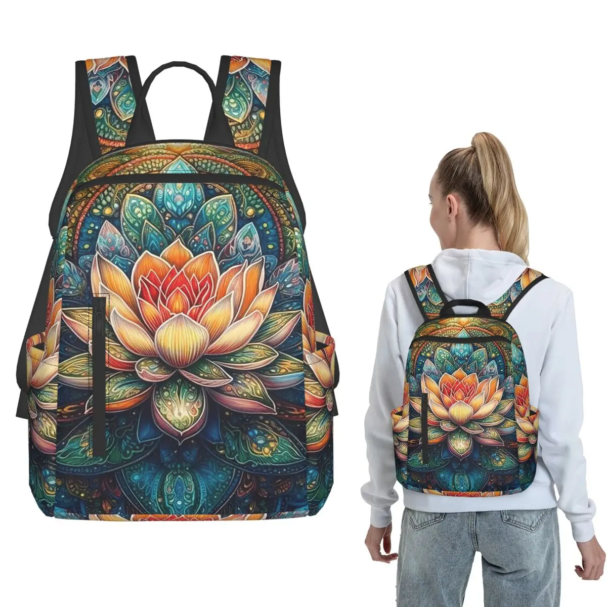 Vibrant For Lotus Flower Backpack Daypack Kids BookBag School Bag Shoulder Bags for Men Women