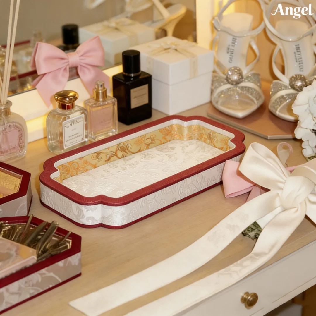Luxury Silk Jewelry Box with Wooden Tray – Vintage Chinese Style Organizer for Ring Bracelet Earring Perfume, Multiple Sizes
