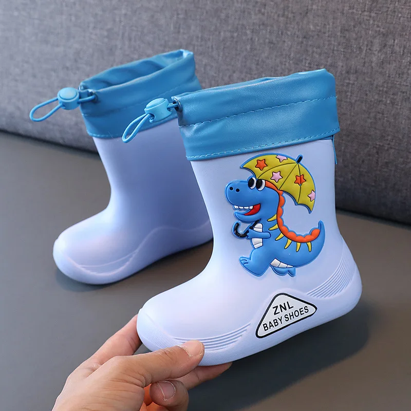 EVA Removable Plush Rain Boots Boys Girls Toddler Waterproof Children Shoes Lightweight Warm Kids Water Shoes for Four Seasons