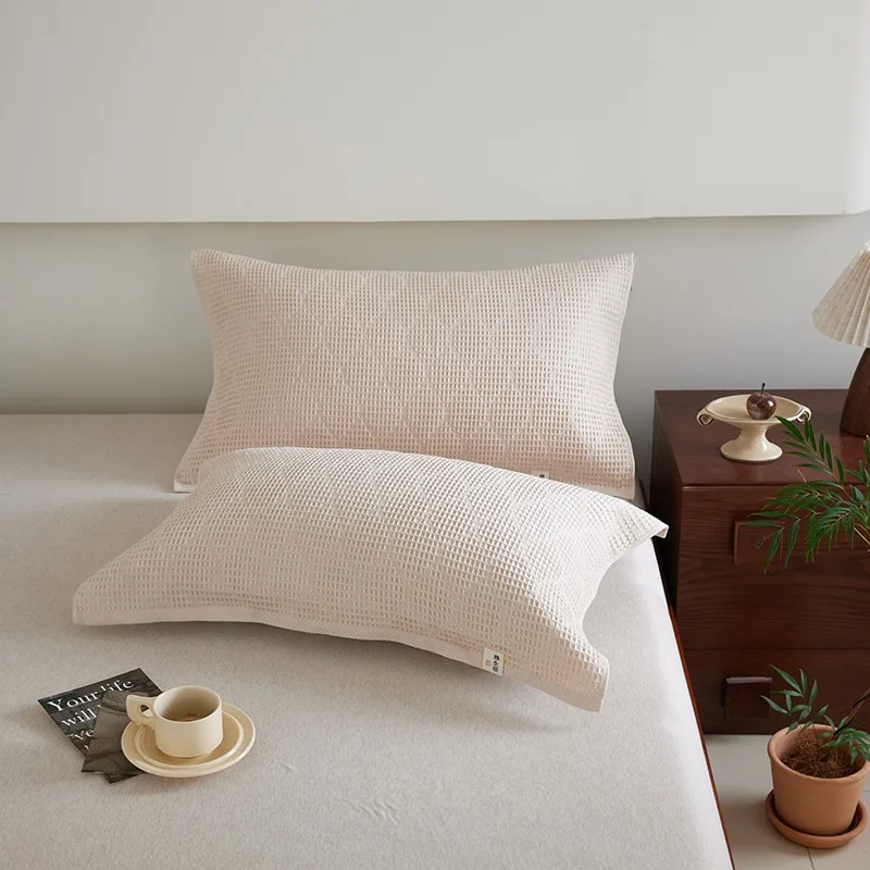 Cotton Waffle Pillow Towel With Elastic Band Fixed Anti-Fall Adult PillowCover Towel Fine Couple Pillow Towels 52x78cm