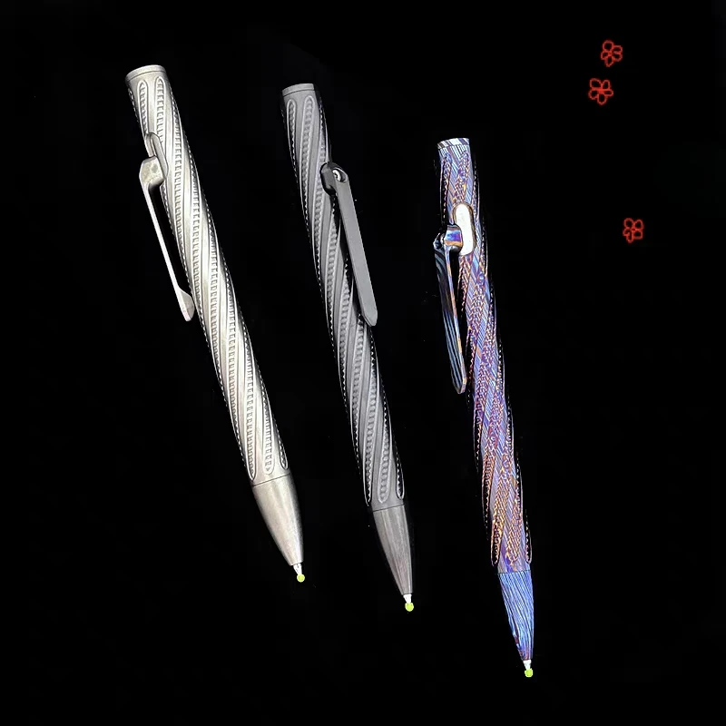 Dragon Spine Zirconium Titanium Alloy Damascus Neutral Pen High-End Business Office Signature Pen EDC Tactical Pen