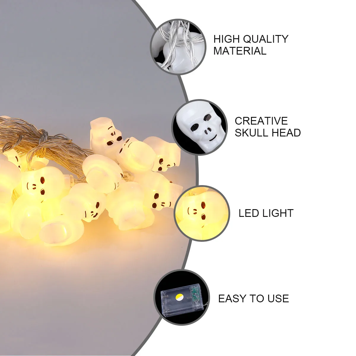 

1pc Halloween Skull Head String Lights Led Party Decorations White Scene Layout Atmosphere Props For Anniversary Event Halloween