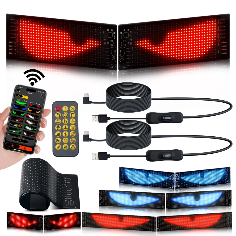 1PC/2PCS LED DIY Matrix Pixel Panel Led Display Truck Eye Car Sign Animation Bluetooth App Control Programmable Flexible Screen