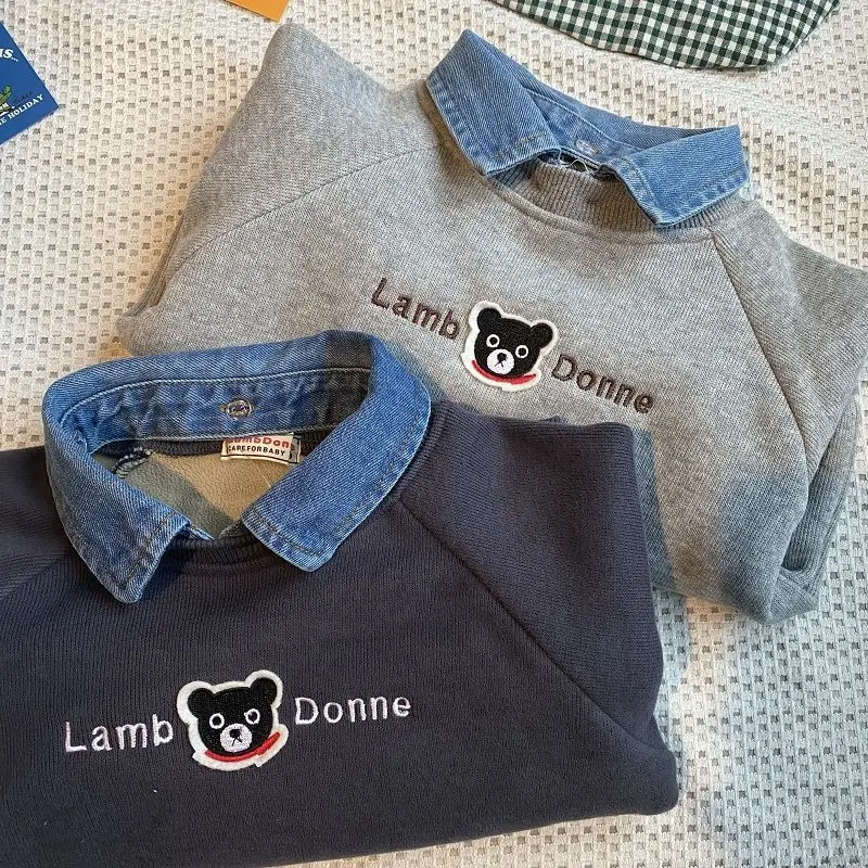 Boys' Polo Shirt Children's Doll Collar New Long-Sleeved T-shirt Polo Collar Top Fake Two Pieces Baby Spring Clothing