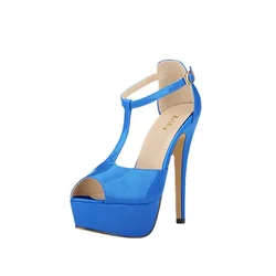 Women Sandals Platform High Heel Sexy Peep Toe Ankle Strap Stilettos  Pumps T-Strap Sandal Party Dress Wedding Shoes 817-19PA