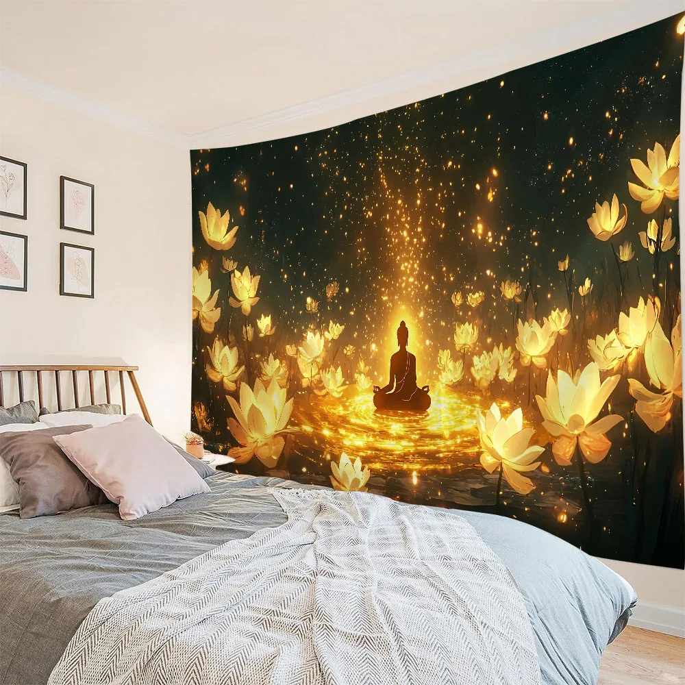 Buddha Tapestry Color Dreamy Forest Home Wall Hanging Living Room Bedroom Dormitory Decoration Aesthetic Background Poster